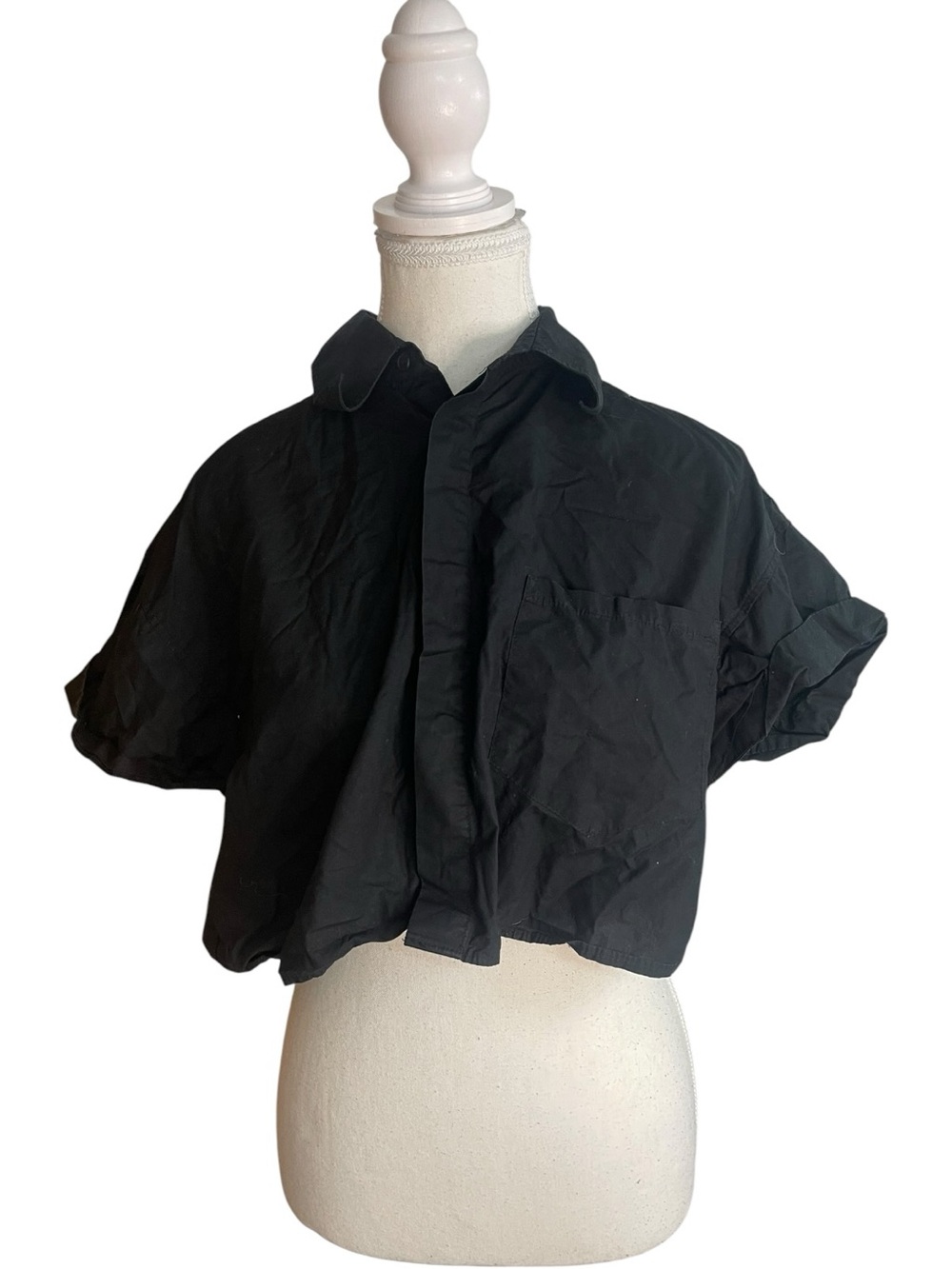 Zara Cropped Poplin Button-Up Shirt Black